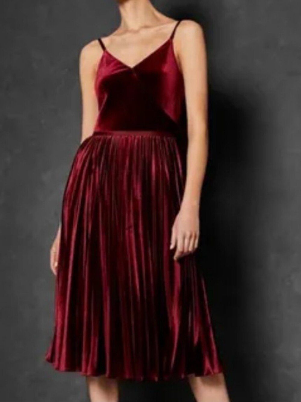 Ted Baker Oxblood Velvet Pleat Dress Size 3